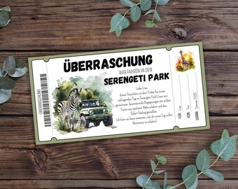 Voucher do parku Serengeti do wydrukowania, Zoo, Wizyta w zoo, Park zwierząt, Voucher na wycieczkę do Parku Serengeti, Personalizowany voucher do parku zwierząt