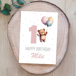 Carte 1er anniversaire personnalisée | Premier anniversaire | Joyeux anniversaire | Carte d'anniversaire bébé/enfant à imprimer | Fichier PDF