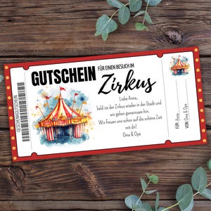 Gutschein Zirkus zum ausdrucken, Ticket Zirkus, Geschenkgutschein, Personalisierter Gutschein, Zirkusgutschein, Geschenk Geburtstag, Circus