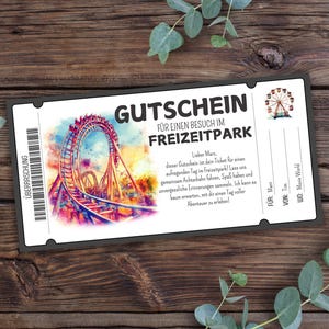 Gutschein Freizeitpark Besuch zum Ausdrucken, Gutschein Vorlage Achterbahn, Gutschein Rummel, Gutschein Erlebnispark, Geschenkgutschein