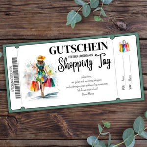 Voucher shopping day template, voucher girls&#39; day to print, gift idea best friend, shopping day, gift voucher