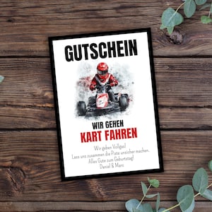 Gutschein Kart fahren - Vorlage zum Ausdrucken, Gutschein Go Kart, Kartbahn, Geschenkgutschein, Erlebnisgutschein, Personalisierbar