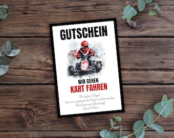 Gutschein Kart fahren - Vorlage zum Ausdrucken, Gutschein Go Kart, Kartbahn, Geschenkgutschein, Erlebnisgutschein, Personalisierbar