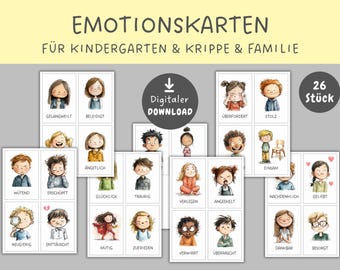Emotion cards for children, emotion cards for kindergarten, emotion cards for daycare and home, children's feelings, recognizing feelings, digital download