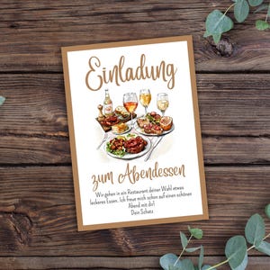 Gutschein zum Ausdrucken Abendessen, Essen gehen, Einladung zum Essen, PDF Download, Personalisierbar, Einladung zum Abendessen, Editierbar