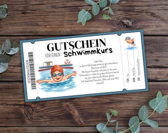 Printable swimming course voucher, swimming course gift voucher, learn to swim, seahorse swimming badge voucher, swimming training