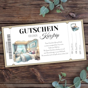 Reisegutschein Kurztrip zum Ausdrucken, Geschenkgutschein Kurzurlaub, Gutschein Reise, Gutschein Urlaub, Städtereise, Kurzurlaub