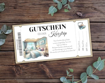 Printable travel voucher for a short trip, gift voucher for a short break, travel voucher, holiday voucher, city break, short trip