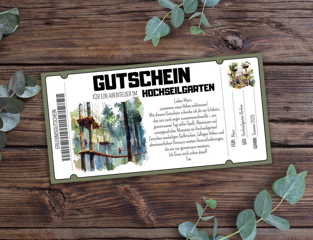 Printable High Ropes Course Voucher, Climbing Park Gift Voucher ...