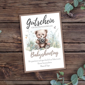 Gutschein Baby Fotoshooting zum Ausdrucken, Geburt, Babyshooting, PDF Download, Personalisierbar, Last Minute Geschenkidee, sofort verfügbar