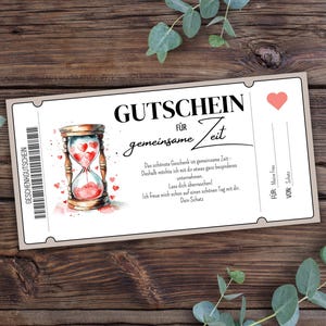 Voucher time instead of stuff, gift voucher time together to print, gift idea woman girlfriend Valentine&#39;s Day, voucher template