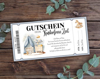 Printable child-free time voucher, babysitting gift voucher template, voucher template for parents with toddlers, childcare