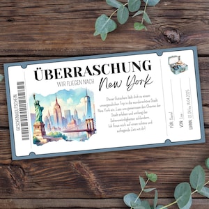 Travel voucher New York to print, gift voucher short vacation, gift voucher city trip, New York City, flight USA, Big Apple