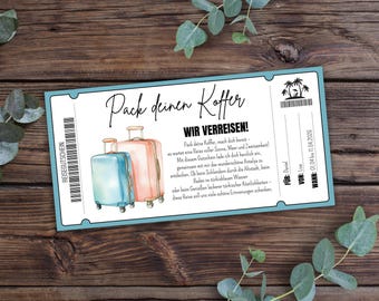 Travel voucher (pack your suitcase) for printing, gift voucher for a short break, travel voucher, holiday voucher, city break, short trip