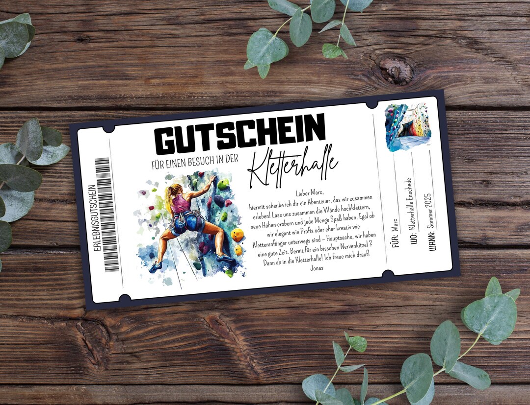 Climbing Voucher for Climbing Hall to Print, Gift Voucher for Climbing ...