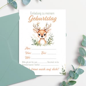 Cartões de convite de veados para aniversário infantil | Convites de aniversário cervos | Cartões de convite para meninas imprimirem | Veado cartão | Animais da floresta