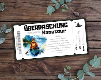 Printable canoe tour voucher, gift voucher for canoeing, experience voucher, gift idea for a kayak course, customizable canoe voucher