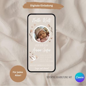 Faire-part de naissance numérique avec photo, carte de naissance WhatsApp, carte de naissance personnalisée, faire-part de naissance, modèle Canva, Hello World