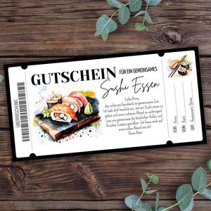 Voucher for eating sushi to print, voucher for dinner at a sushi bar template, invitation to dinner, gift voucher, eating sushi