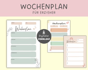 Weekly plan for educators, daycare weekly overview to print, weekly calendar daycare crèche, kindergarten weekly plan A4, template kindergarten
