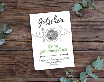 Gutschein zum Ausdrucken, Essen gehen, Restaurant, PDF Download, Editierbar, Personalisierbar, Last Minute Geschenkidee, sofort verfügbar,