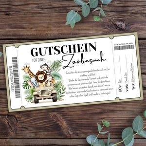 Voucher for a zoo visit to print, voucher for a visit to the zoo, animal park, PDF download, personalizable, last minute gift idea, zoo trip