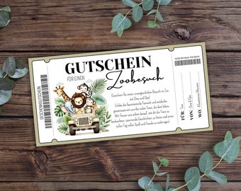 Printable zoo visit voucher, zoo visit voucher, animal park voucher, PDF download, customizable, last-minute gift idea, zoo outing