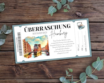 Kupon podróżny Hamburg do wydrukowania, kupon upominkowy krótka przerwa, kupon upominkowy na wycieczkę po mieście, Łabę, Alster, wycieczkę po mieście, krótką przerwę