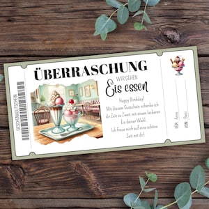 Gutschein Eis essen zum Ausdrucken, Gutschein Eis essen gehen, Geschenkgutschein Eisdiele, Einladung Eisbecher nach Wahl, Gutschein Vorlage