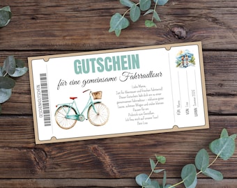 Printable bike tour voucher, gift idea for a bike trip, bike tour voucher template, give the gift of time, gift voucher for cycling