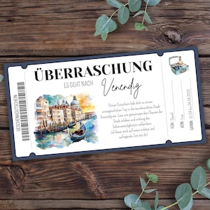 Travel voucher Venice to print, gift voucher short break, gift voucher holiday Italy, voucher city trip gondola