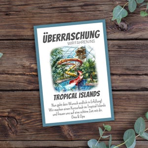 Gutschein Tropical Islands zum Ausdrucken, Geschenkgutschein Kurzurlaub, Personalisierbar, Überraschung, Erlebnisgutschein, Schwimmen gehen