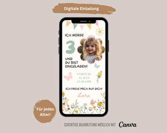 Digital invitation to a children's birthday party with photo, animated eCard, personalized invitation card, eCard birthday invitation via WhatsApp