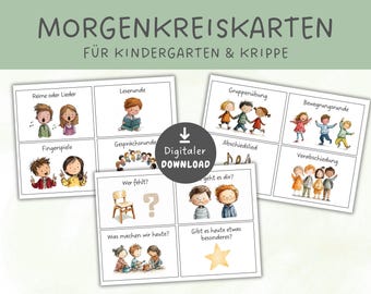 Morning circle cards kindergarten, morning circle cards kindergarten, morning circle idea, circle cards, daily routine children, chair circle cards