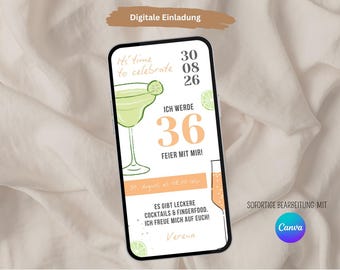 Invitación de cumpleaños digital de verano, tarjeta electrónica animada, tarjeta de invitación personalizable, invitación de cumpleaños de WhatsApp, cumpleaños importante