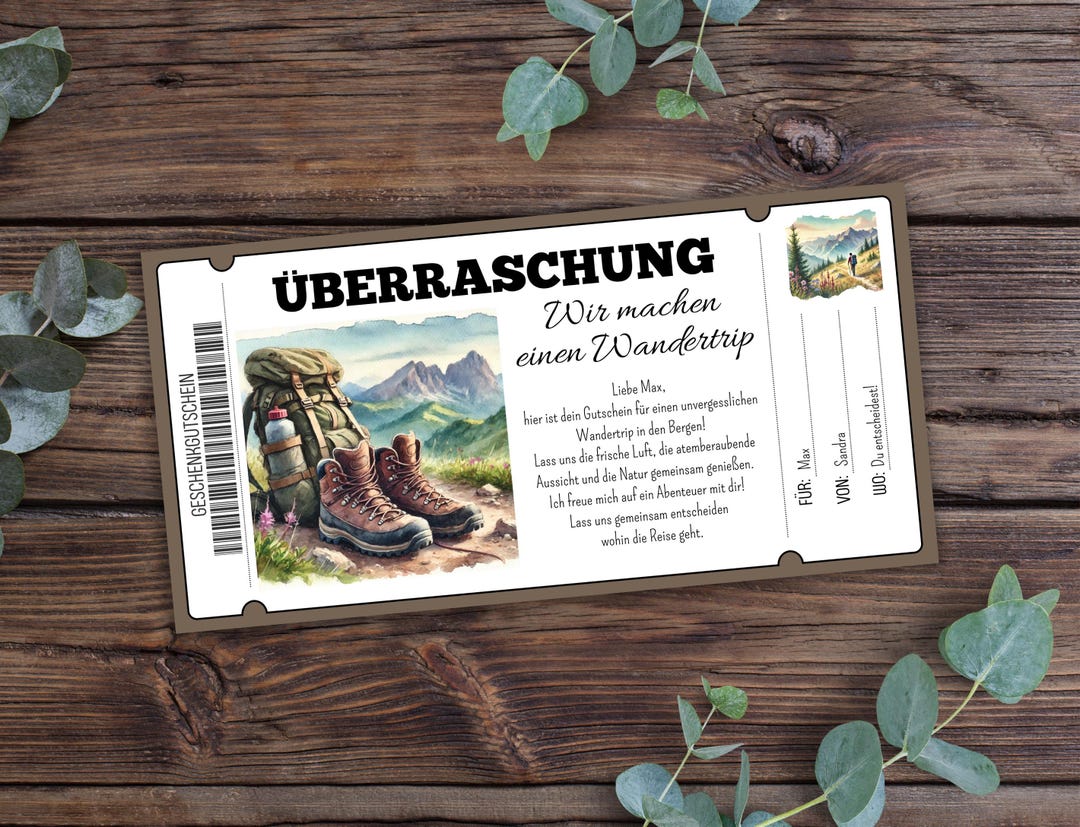 Hiking Voucher to Print, Gift Voucher Hiking Template, Voucher Template ...