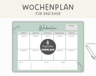 Weekly schedule for educators, daycare weekly overview to print, weekly calendar for daycare nursery, weekly planner to print (A4, A3)
