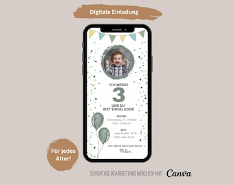 Digital invitation to a children's birthday party with photo, animated eCard, personalized invitation card, eCard birthday invitation via WhatsApp