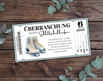 Printable ice skating voucher, ice rink gift, Christmas gift, ice skating rink voucher, gift idea for girlfriend