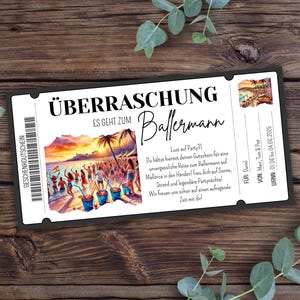 Reisegutschein Ballermann zum Ausdrucken, Kurzurlaub Mallorca, Geschenkgutschein Partyurlaub, Party Ballermann 6, Geschenkidee Ballermann