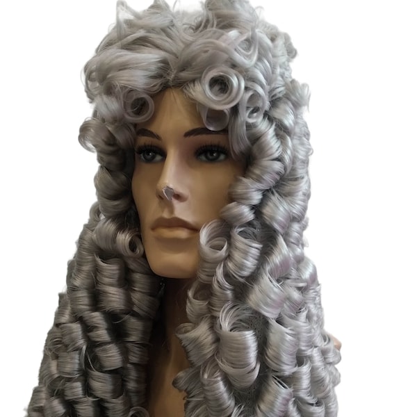 Bloody Baron Colonial  Male Gray Curly Wig