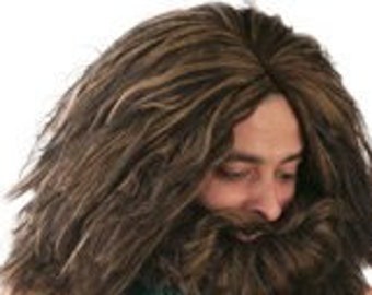 Caveman Black and Brown Wig and Beard cosplay costume