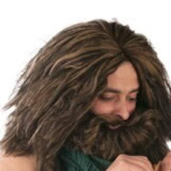 Caveman Black and Brown Wig and Beard cosplay costume