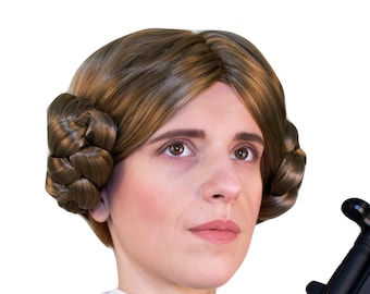Princess Leia Brown Wig. Side Buns Wig. Costume Cosplay Role Play Wig.