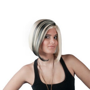 Kira mid length blonde bob with black streaks  wig