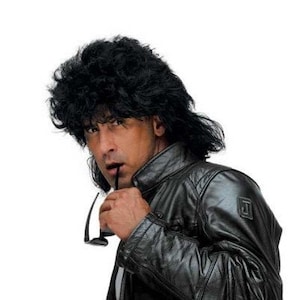 Mullet black 1980s male wig