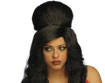 Amy Winehouse Black  Wig | Stacked  Wig | Cosplay Wig | Black Bouffant Wig