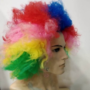 Rainbow Afro circus multicolored large cosplay wig