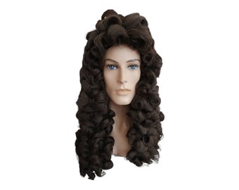 Colonial Gentleman's Curly Brown Wig - Authentic 18th Century Powdered Wig Styled for Historical Reenactment and Theater