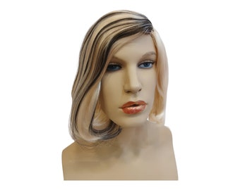 Kira Mid Length Blonde Bob With Black Streaks Wig